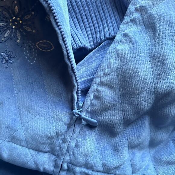 Alfred Dunner Quilted Full Zip Sweater Vest and Pants Set Light Blue Floral - Picture 7 of 10